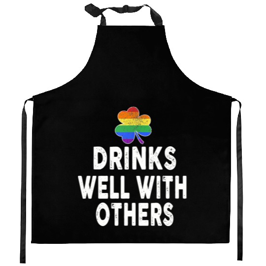 Drinks Well With Others LGBT Gay St Patricks Day Kitchen Aprons