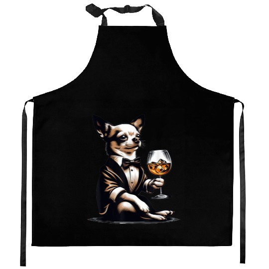 Chihuahua Dog Drinking Whiskey Puppy Kitchen Aprons