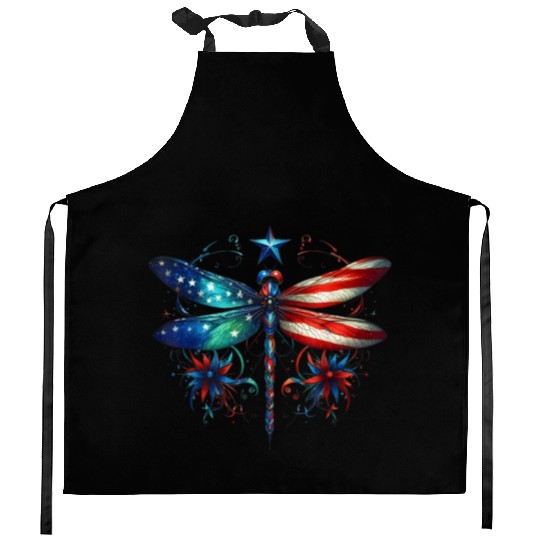 American Flag Dragonfly Patriotic 4th of July Kitchen Aprons