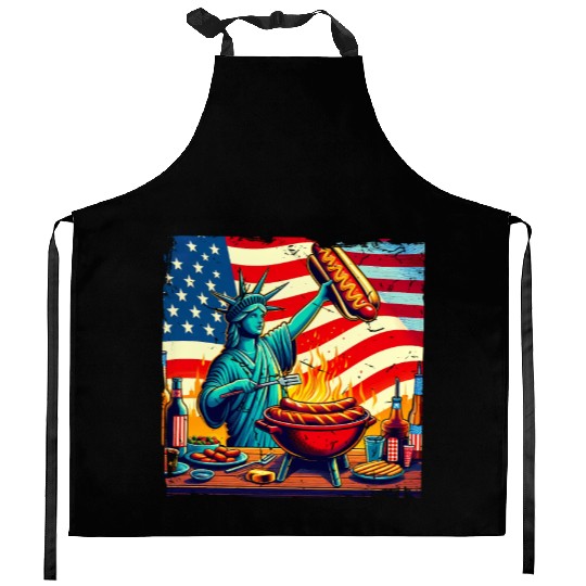 Nostalgic American BBQ Design Lady Liberty BBQ Kitchen Aprons