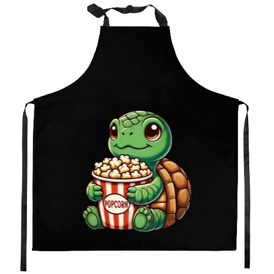 Cute turtle popcorn movies cinema fun Kitchen Aprons