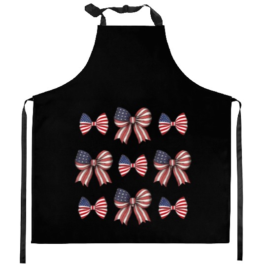 coquette bow american flag patriotic 4th Of July Kitchen Aprons