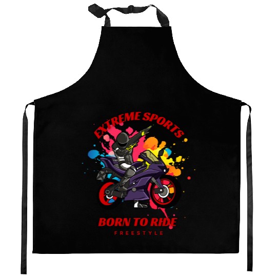 Motobike Ride: Vibrant Extreme Sports Kitchen Aprons