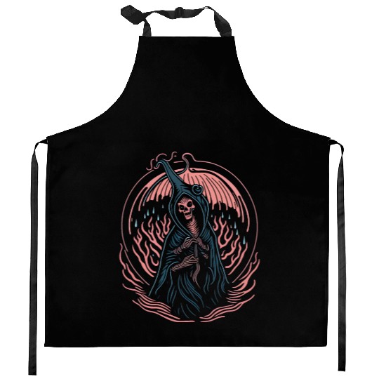 Ghost Tatoo Drawing Kitchen Aprons