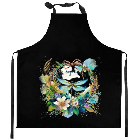 One day at a time dragonfly floral Kitchen Aprons
