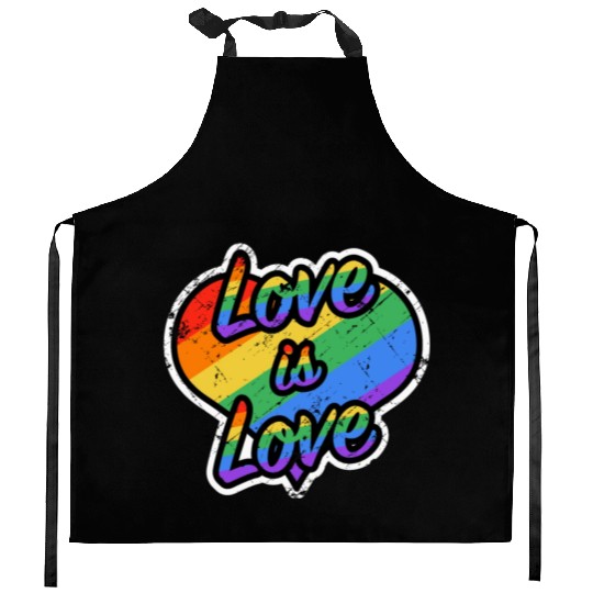 Heart love is love grunge rainbow colored Kitchen Aprons