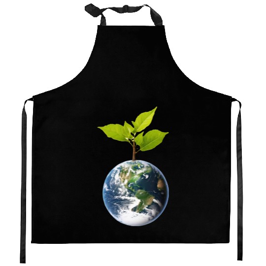 Planet Earth with beautiful freshness growth tree Kitchen Aprons