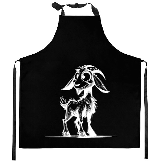 Goat Big Eyes Grinning Billy Goat Sketch Kitchen Aprons