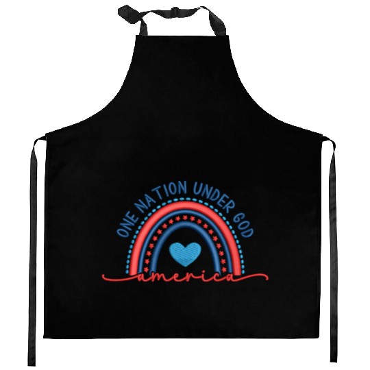One Nation Under God Rainbow Embroidery Effect Kitchen Aprons