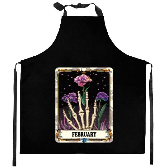 February Gothic Tarot Card - Violet Flower & Skele Kitchen Aprons