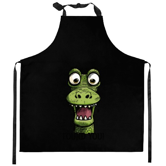 Found You! funny Cartoon Dragon Art Kitchen Aprons