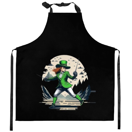 St. Patrick's Day Shamrock St Paddy's Day Fencing Kitchen Aprons