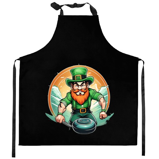 St. Patrick's Day Shamrock St Paddy's Day Curling Kitchen Aprons