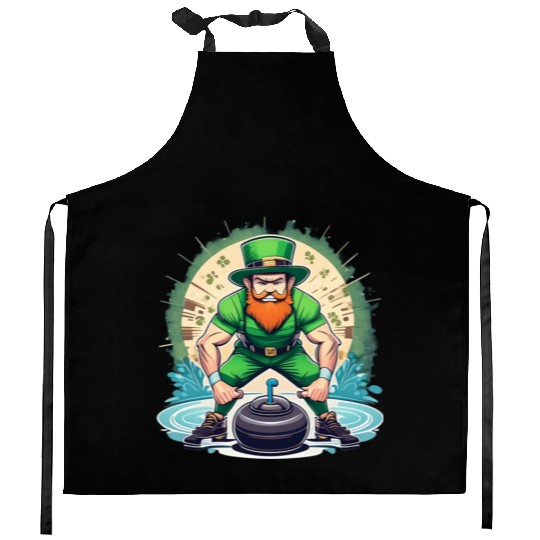 St. Patrick's Day Shamrock St Paddy's Day Curling Kitchen Aprons