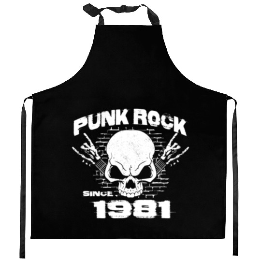 43rd Birthday - Punk Rock Since 1981 Skull Rock Kitchen Aprons
