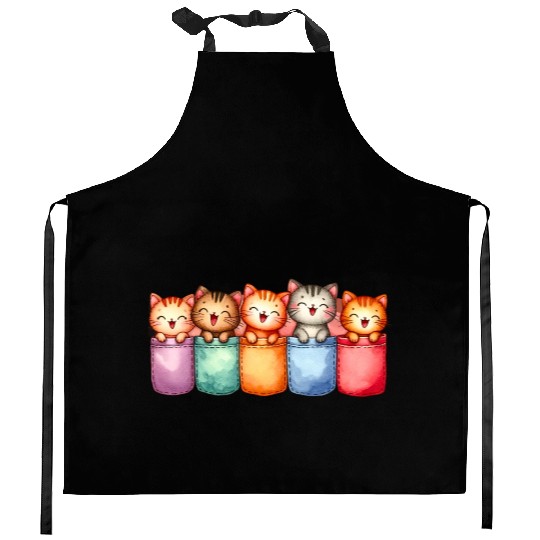 Kittens in colorful pockets Kitchen Aprons