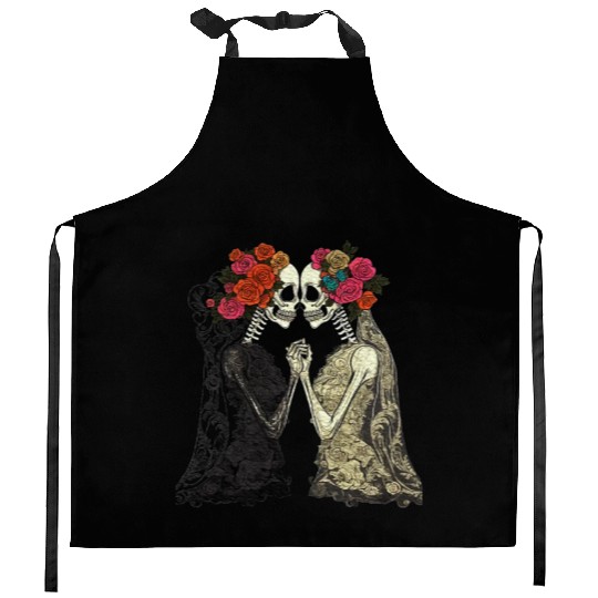 Lesbian Couple Skeletons Kissing LGBTQ Pride Kitchen Aprons