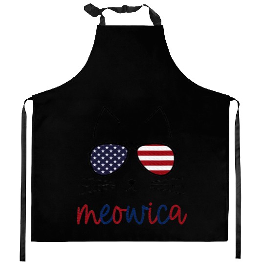 Meowica 4th of July Cat Lover American Flag Kitchen Aprons