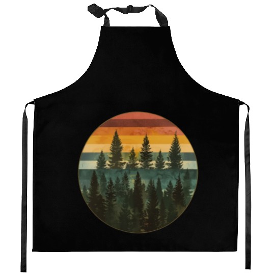 Sunset Forest Nature Outdoors Retro 80s Vibe 6 Kitchen Aprons