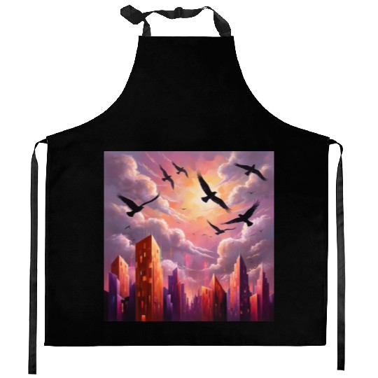 Geometric Twilight City Kitchen Aprons