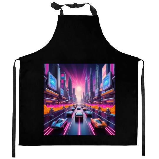 Neon Nostalgia 2084 Kitchen Aprons