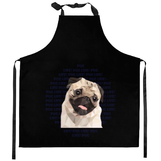 Pug Life, Low Poly Pug Kitchen Aprons