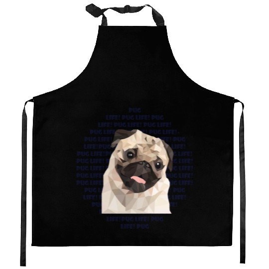 Pug Life, Low Poly Pug Kitchen Aprons