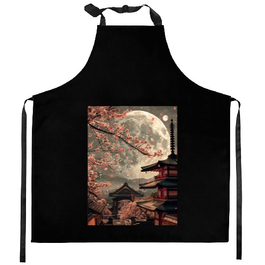 Full Moon in Tokyo Japan Sakura Kitchen Aprons