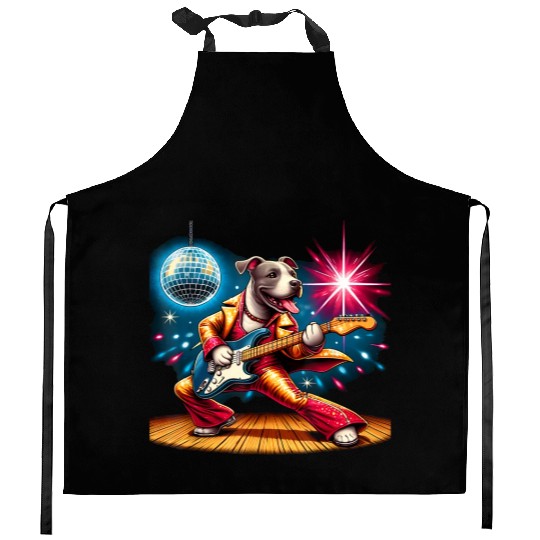 Disco Ball Guitar dog Kitchen Aprons
