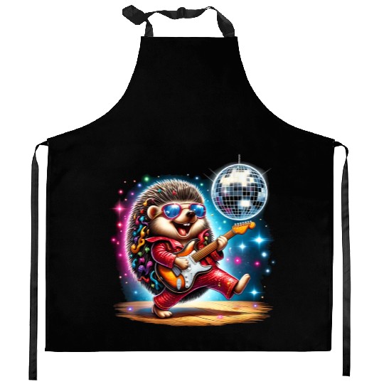 Disco Ball Guitar Hedgehog Kitchen Aprons