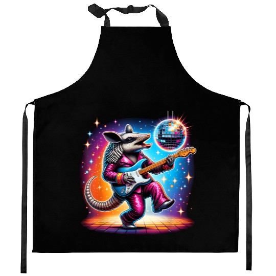 Disco Ball Guitar Armadillo Kitchen Aprons