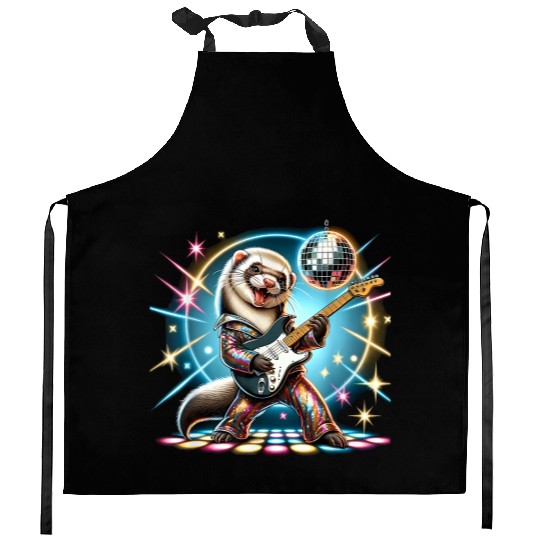 Disco Ball Guitar Ferret Kitchen Aprons