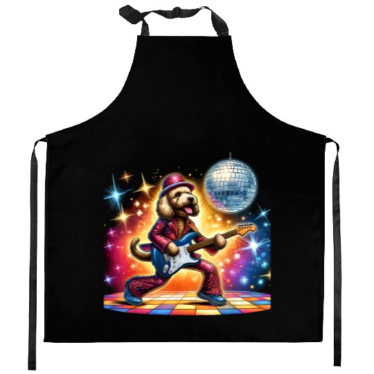 Disco Guitar Labradoodle Dog Kitchen Aprons