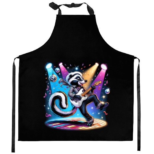 Disco Ball Guitar Skunk Kitchen Aprons