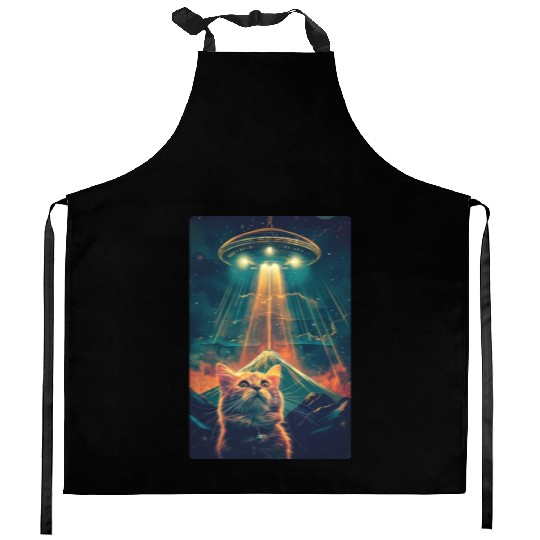 Cat Ufo Meme Funny Surprised Scared Cat Selfie Kitchen Aprons