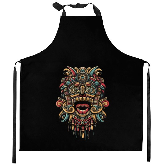 Aztec God Ancient Mythology Tonatiuh Warrior Mask Kitchen Aprons