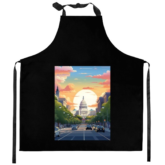 Sunset in US Capitol Washington DC Kitchen Aprons