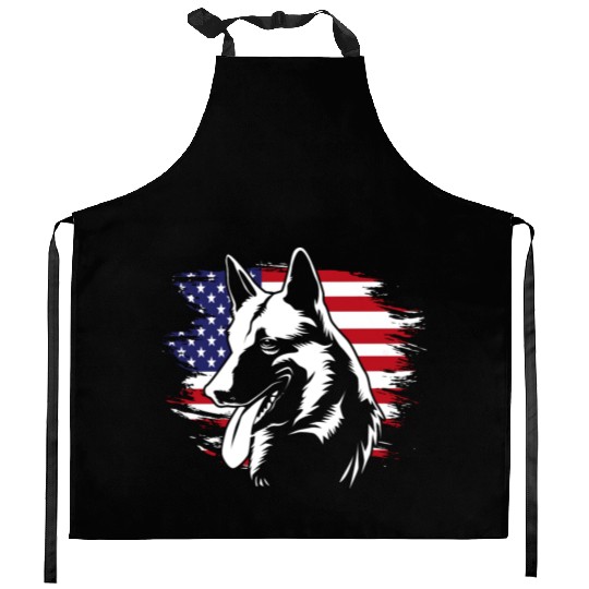 US Flag Dog Face 4th Of July Belgian Malinois Kitchen Aprons
