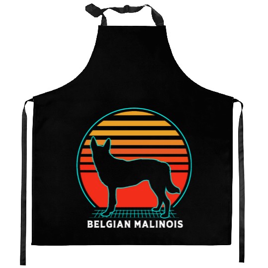 Retro 80s Dog Silhouette Belgian Malinois Kitchen Aprons