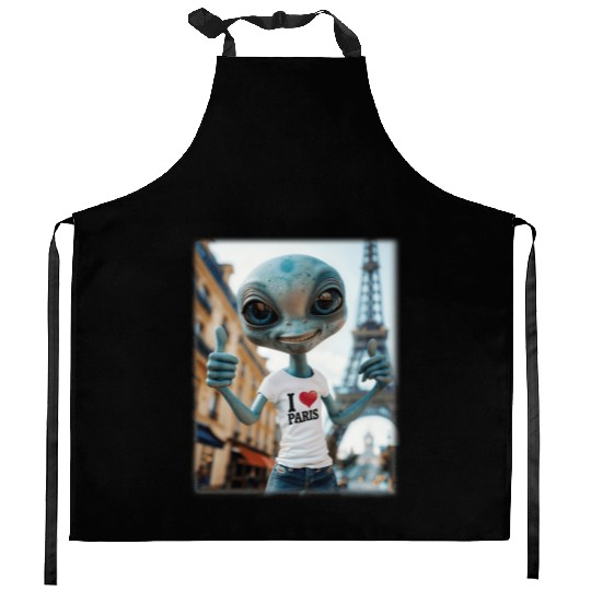 A Alien in Paris. I love Paris Kitchen Aprons