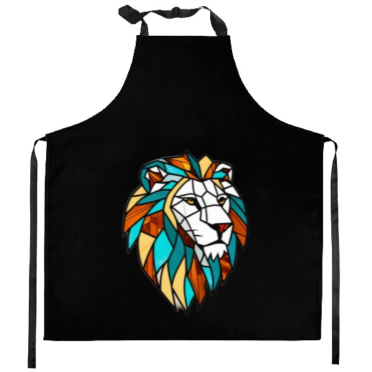 Geometric Lion Stained Glass Kitchen Aprons Disgin