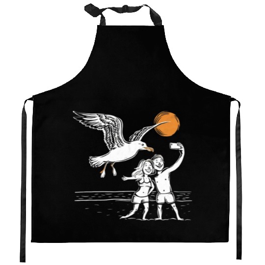 Seagull Surprise: The Ultimate Beach Photobomb Kitchen Aprons