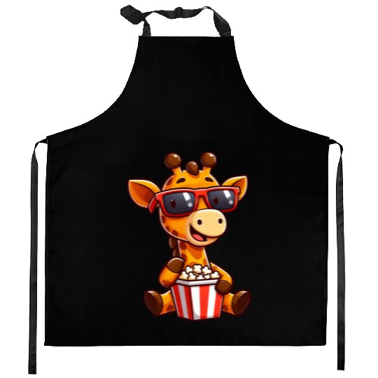 Cool giraffe popcorn cinema movie film lover Kitchen Aprons