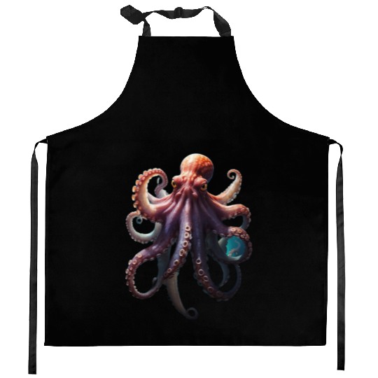 Ethereal octopus tentacle poses in dramatic light Kitchen Aprons