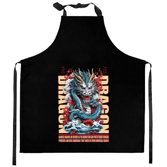 Japanese dragon on waves Kitchen Aprons