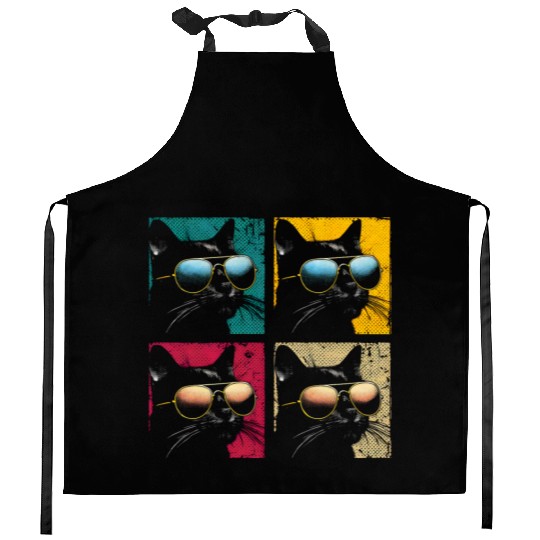 Black Cat Pop Art Kitchen Aprons