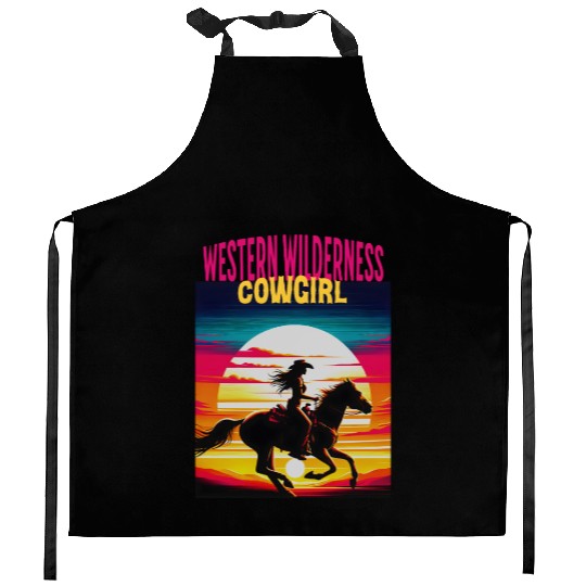 Western Wilderness Cowgirl, 80s Sunset Vibes Kitchen Aprons