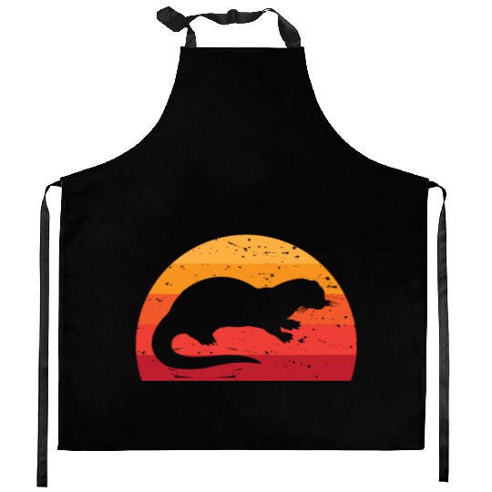 Sea Otter Sunset Retro Cute Lutra Animal Lover Fun Kitchen Aprons