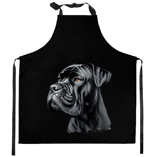 Black Cane Corso Dog Art Kitchen Aprons, Realistic Dog