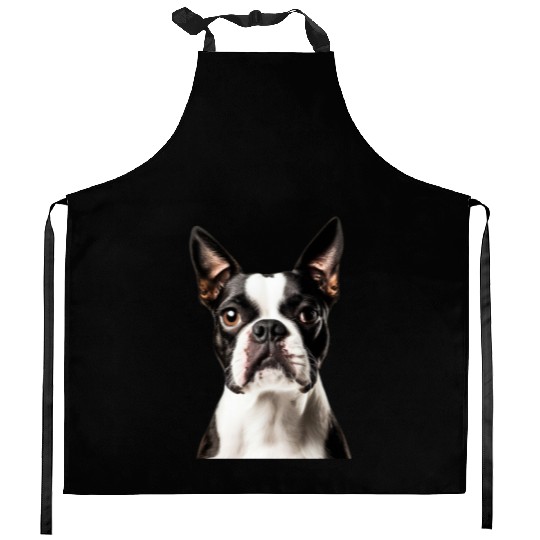 Cute Boston Terrier Dog Face, Adorable Pet Lover Kitchen Aprons